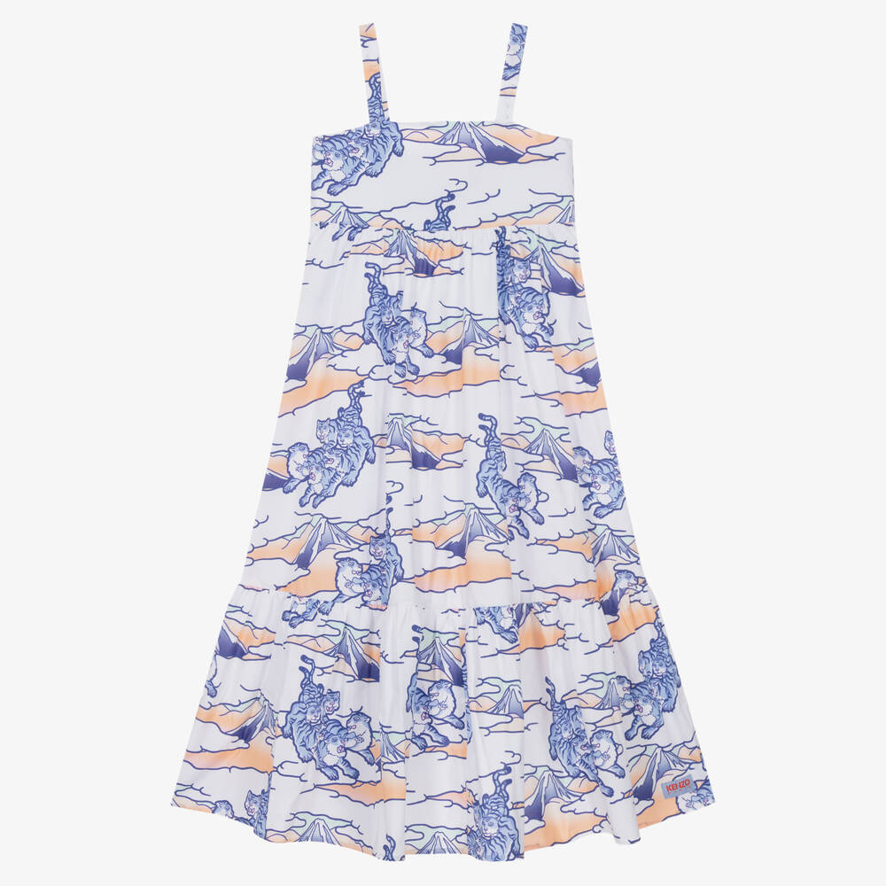 KENZO KIDS - Teen Popeline-Kleid in Weiß & Blau | Childrensalon