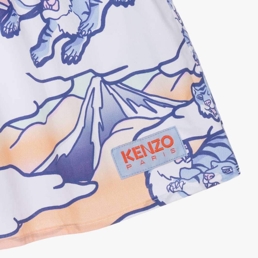 KENZO KIDS-فستان تينز بناتي قطن لون أبيض وأزرق | Childrensalon Outlet
