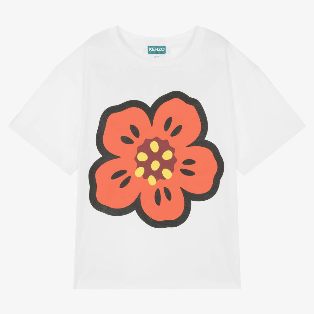 KENZO KIDS - Белая футболка с цветком | Childrensalon