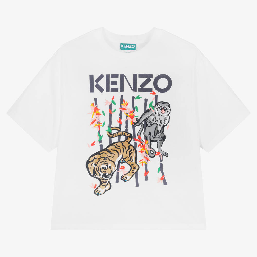 KENZO KIDS - Teen Girls White Cotton Logo T-Shirt | Childrensalon