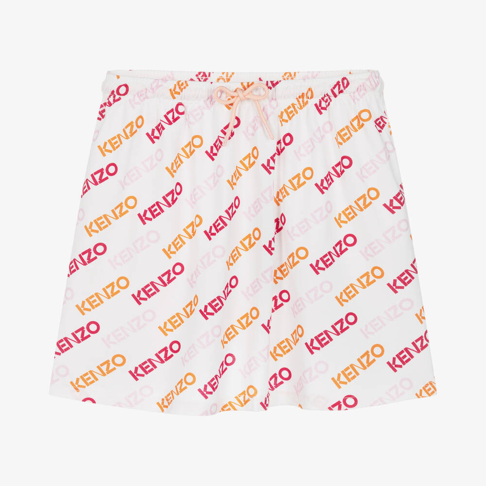 KENZO KIDS - Teen Girls White Cotton Piqué Logo Skirt | Childrensalon