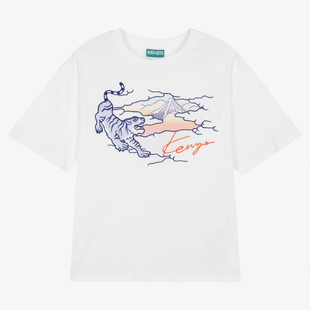 KENZO KIDS-Teen Girls White Cotton T-Shirt | Childrensalon Outlet