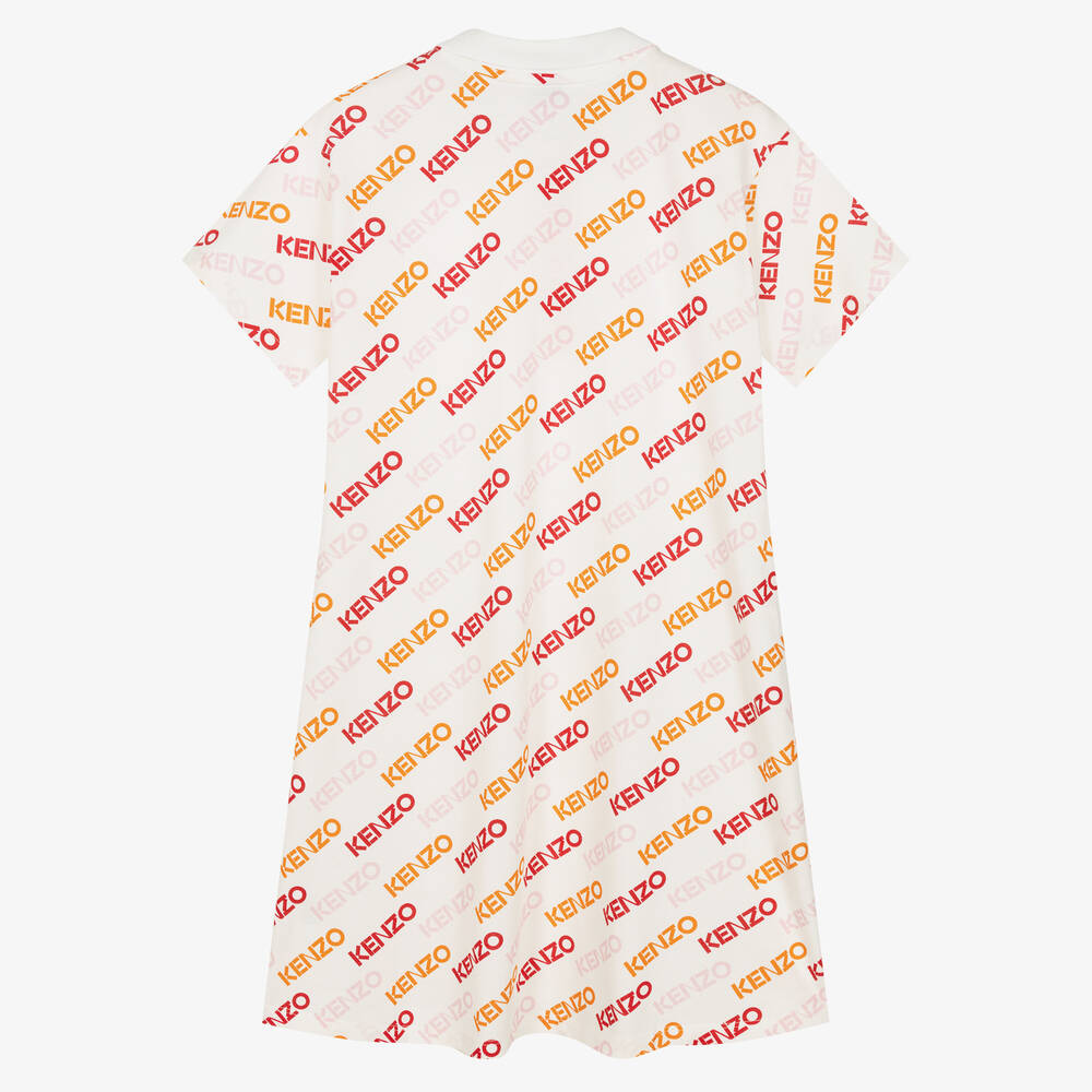 كينزو كيدز-فستان تينز بناتي بولو قطن بيكيه لون أبيض | Childrensalon Outlet