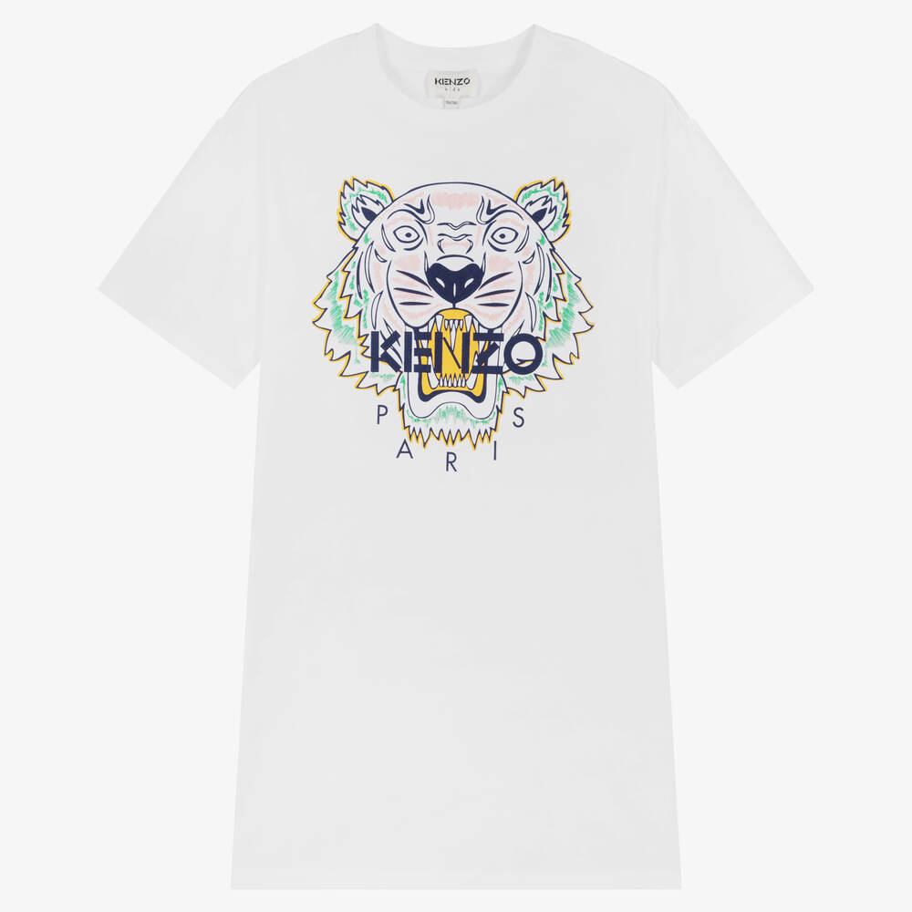 KENZO KIDS - Weißes Teen Tiger-Baumwollkleid (M) | Childrensalon