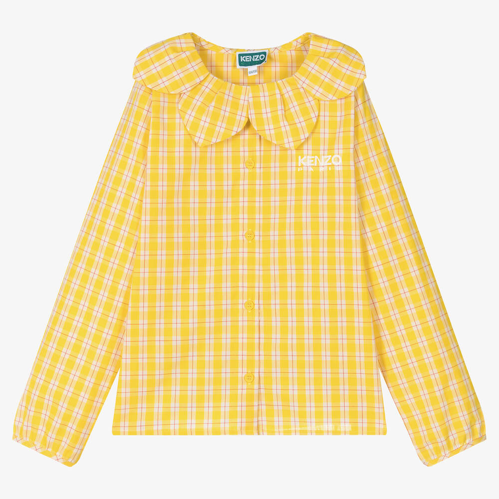 KENZO KIDS - Teen Girls Yellow Check Cotton Blouse  | Childrensalon