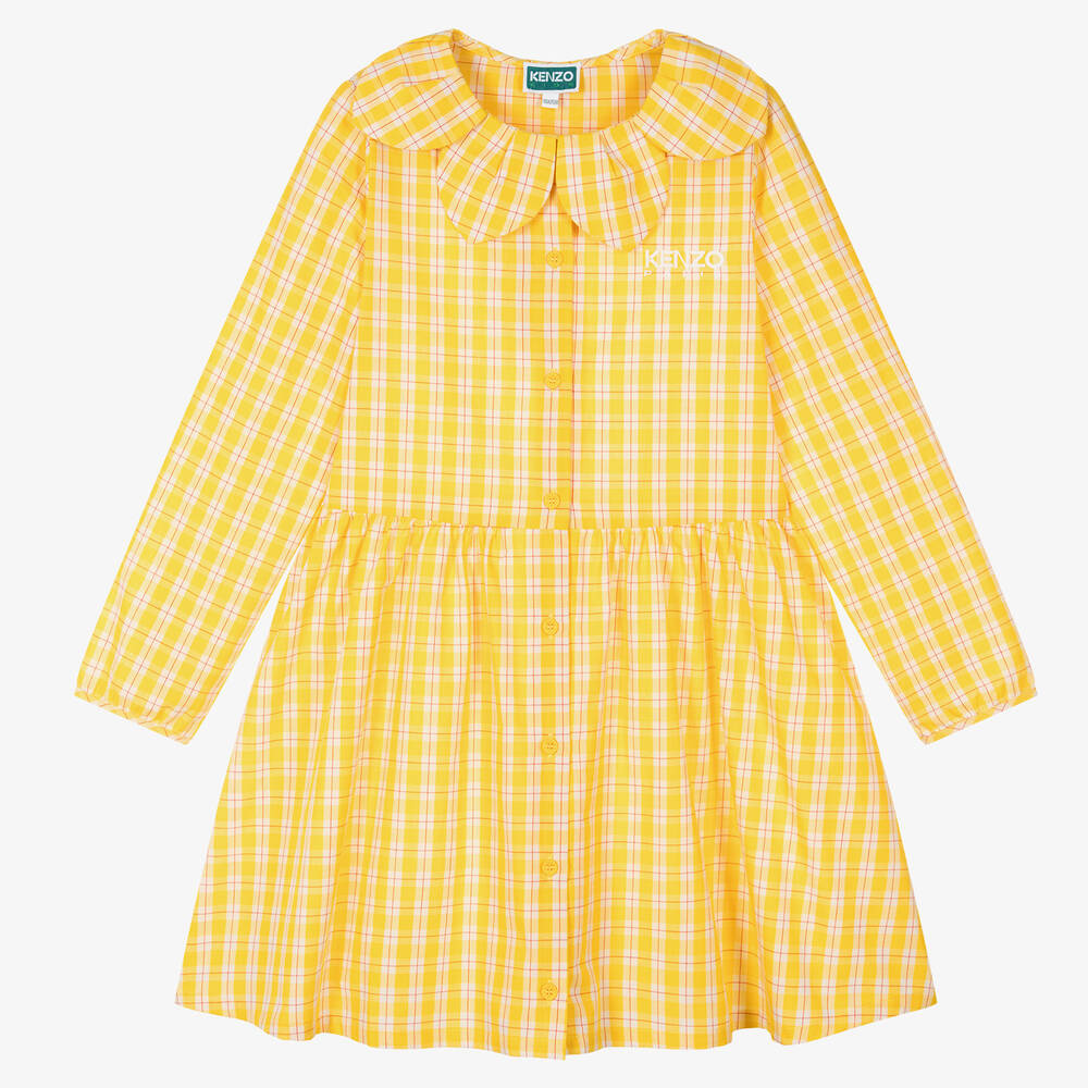 KENZO KIDS-Teen Girls Yellow Cotton Petal Collar Dress | Childrensalon Outlet