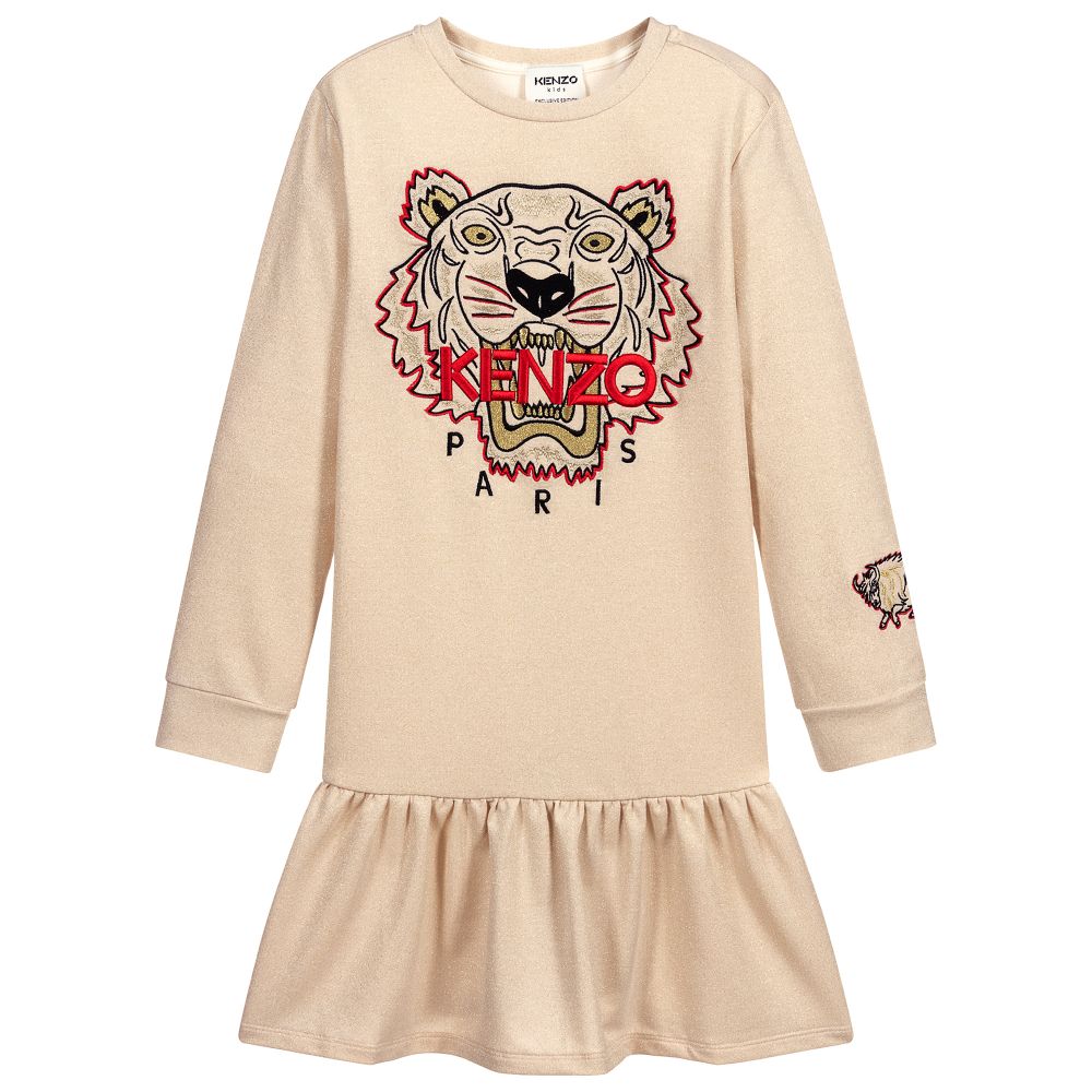 KENZO KIDS - Goldenes Kleid mit Tiger und Ochse | Childrensalon