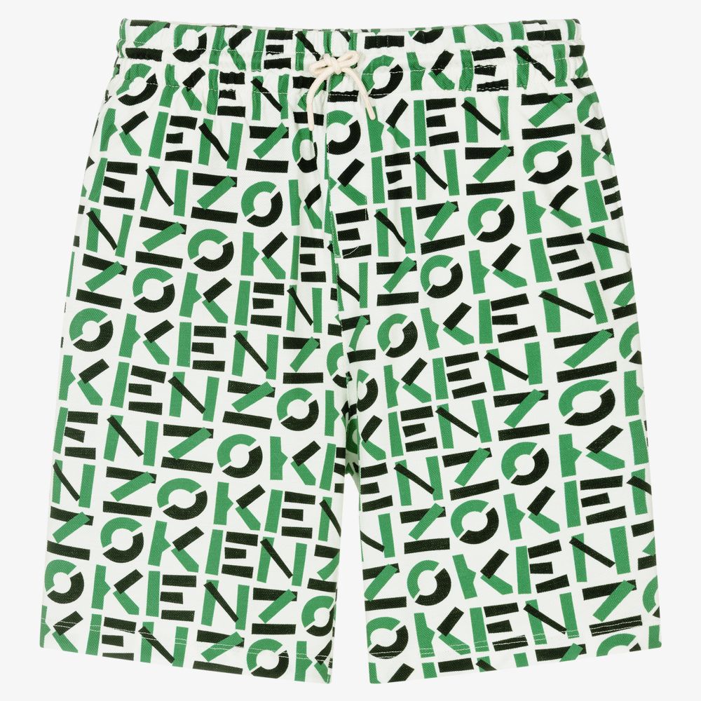 KENZO KIDS - Teen Green Cotton Logo Shorts | Childrensalon