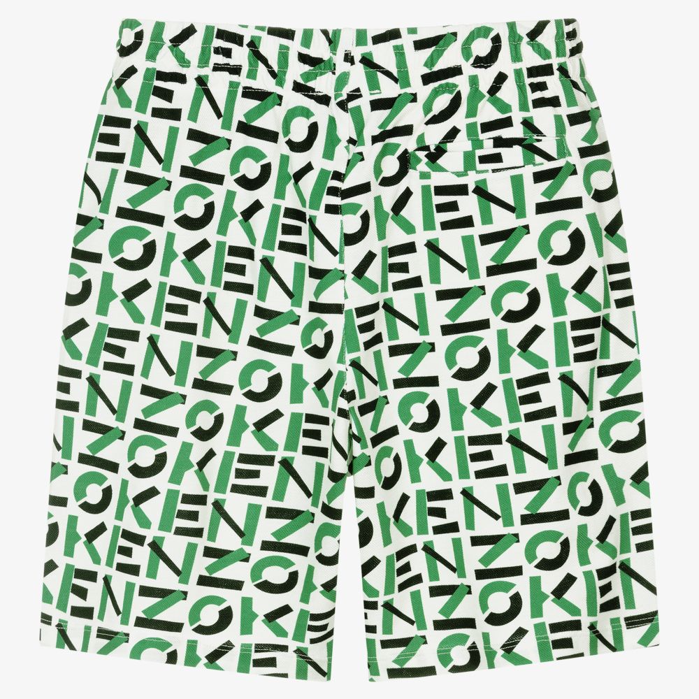KENZO KIDS-Teen Green Cotton Logo Shorts | Childrensalon Outlet
