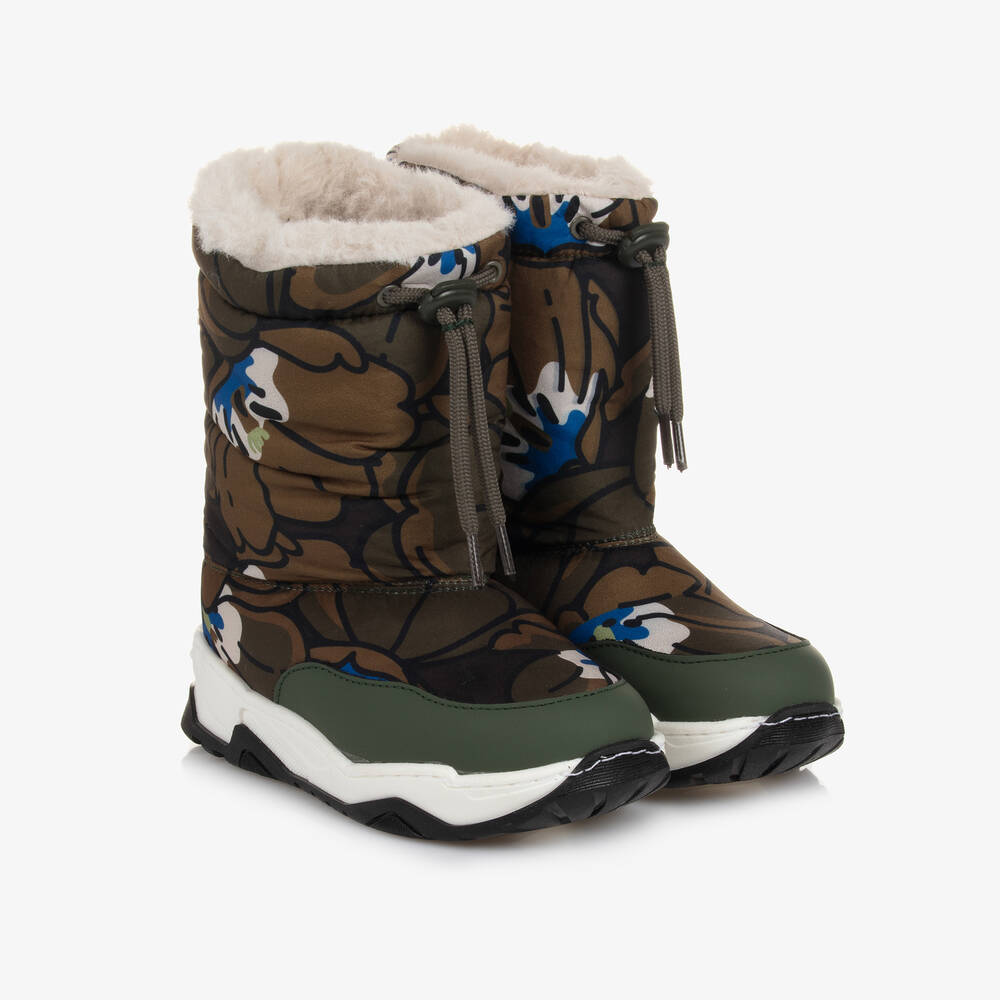 KENZO KIDS - Teen Green Floral Snow Boots | Childrensalon