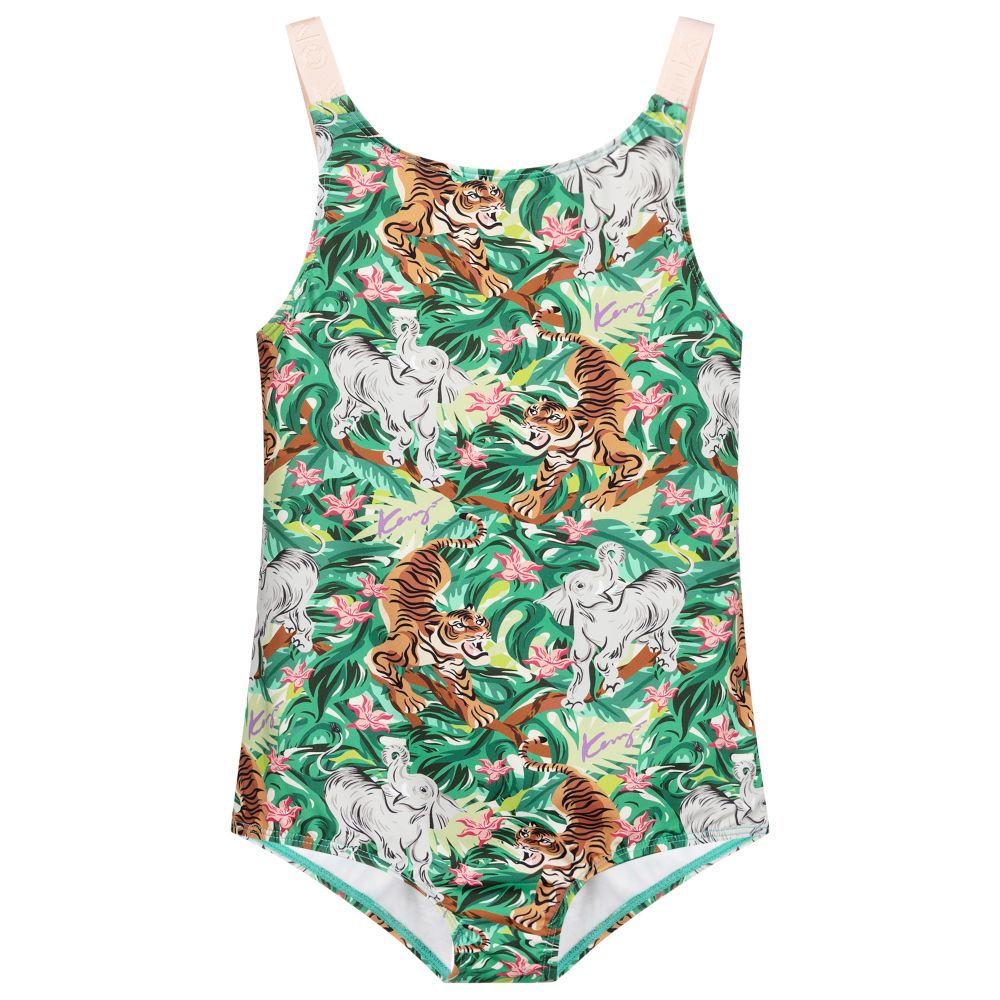 KENZO KIDS - Teen Green Logo Swimsuit | Childrensalon