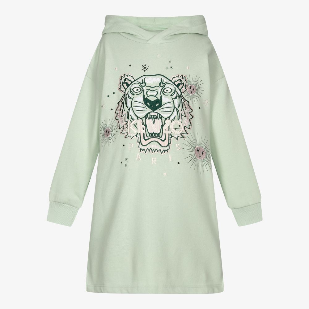 KENZO KIDS - Grünes Kapuzenkleid mit Tiger-Print, Teen (M) | Childrensalon