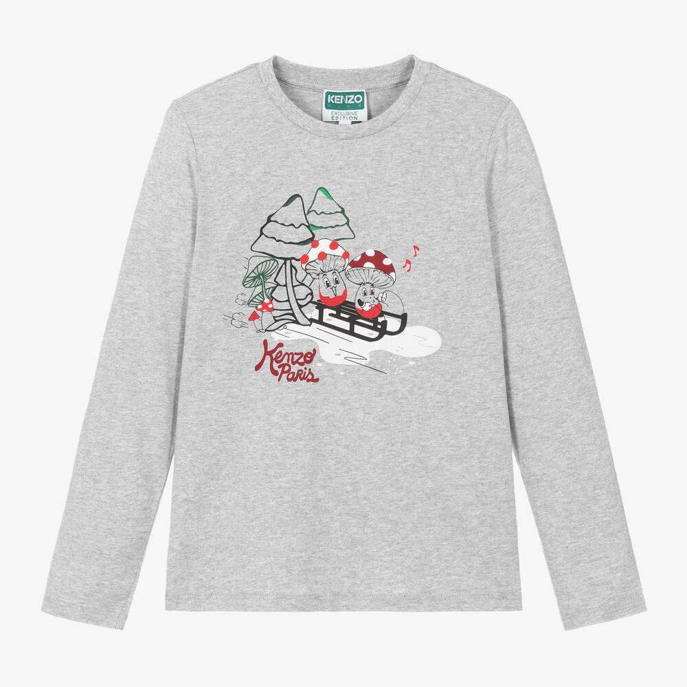 KENZO KIDS - Haut de Noël coton gris champignons | Childrensalon