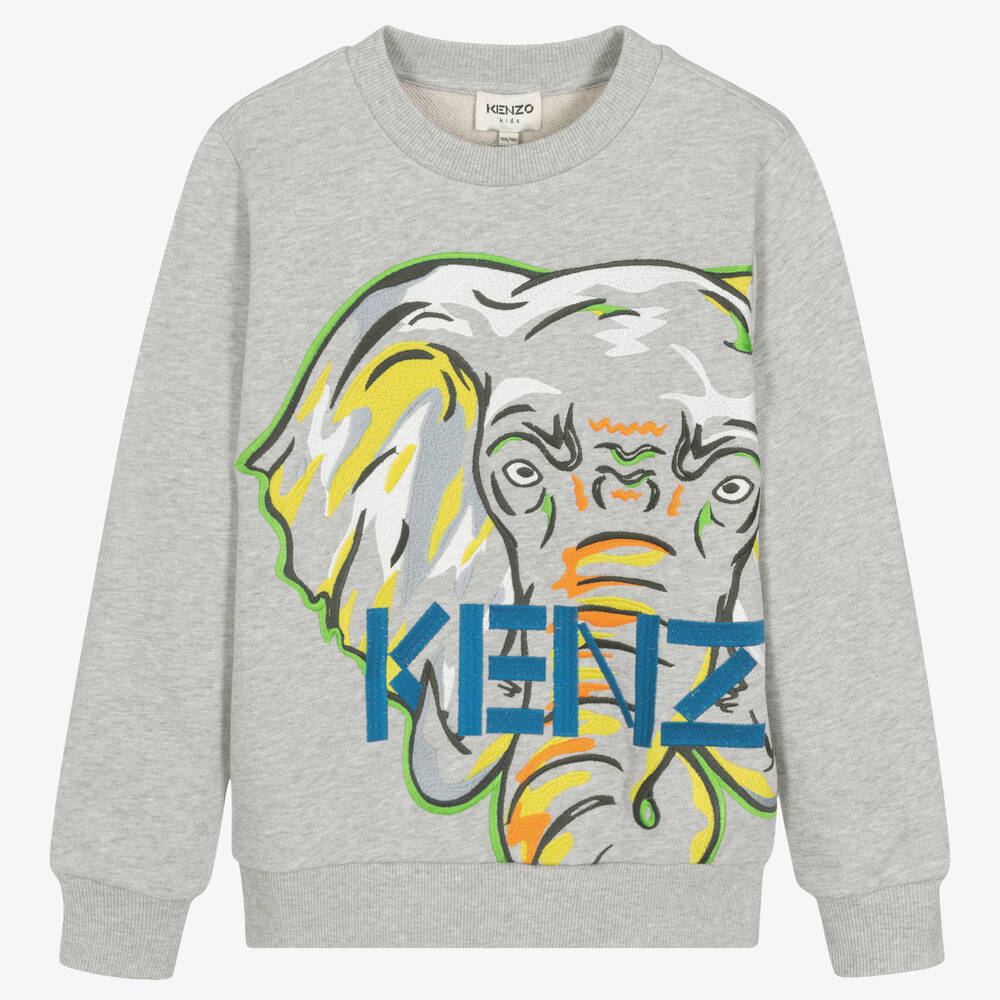 KENZO KIDS - سويتشيرت تينز ولادي قطن لون رمادي | Childrensalon