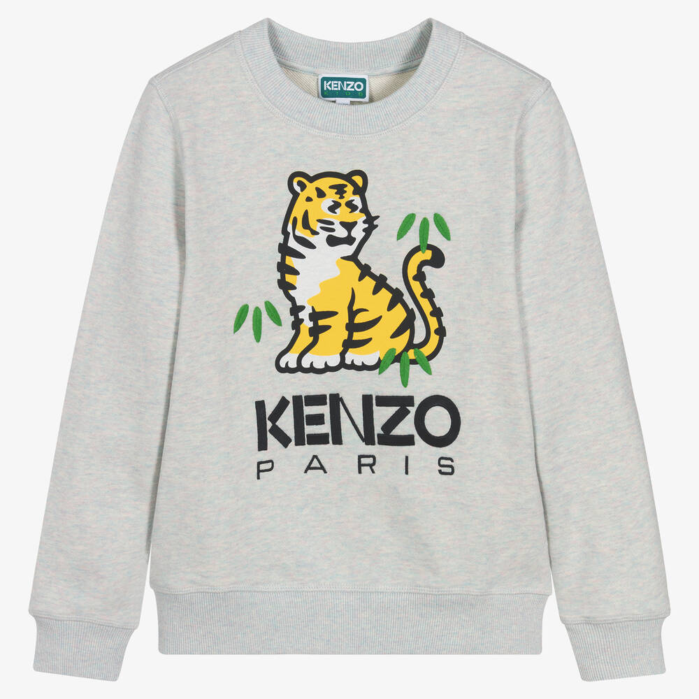 KENZO KIDS - سويتشيرت تينز قطن لون رمادي | Childrensalon