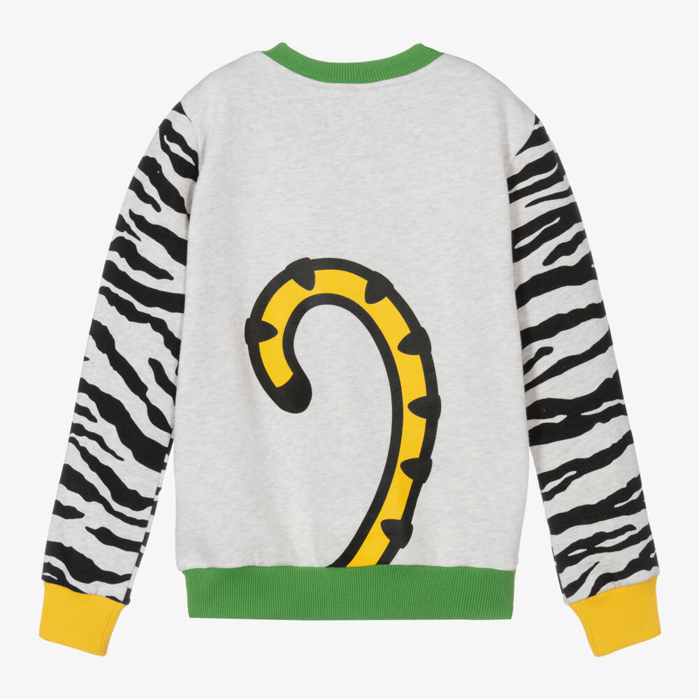 KENZO KIDS-كنزة قطنية رمادية بنقشة النمر للمراهقين | Childrensalon Outlet