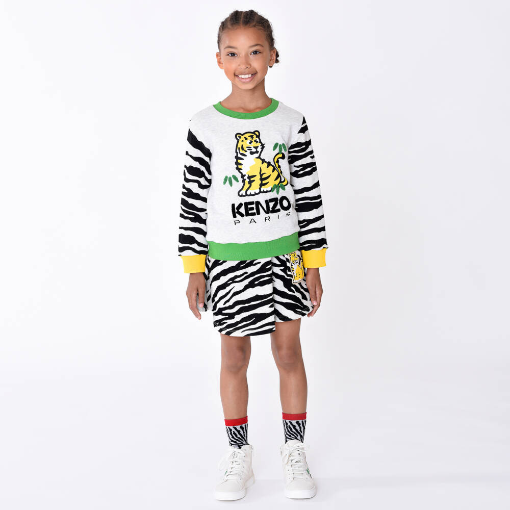 KENZO KIDS-كنزة قطنية رمادية بنقشة النمر للمراهقين | Childrensalon Outlet