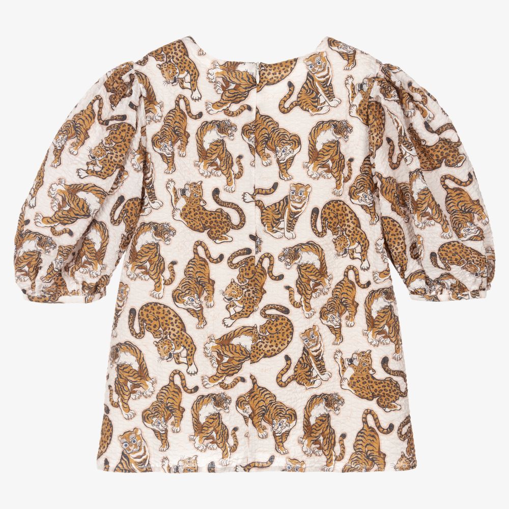 KENZO KIDS-بلوز تينز بناتي قطن لون عاجي وبني | Childrensalon Outlet