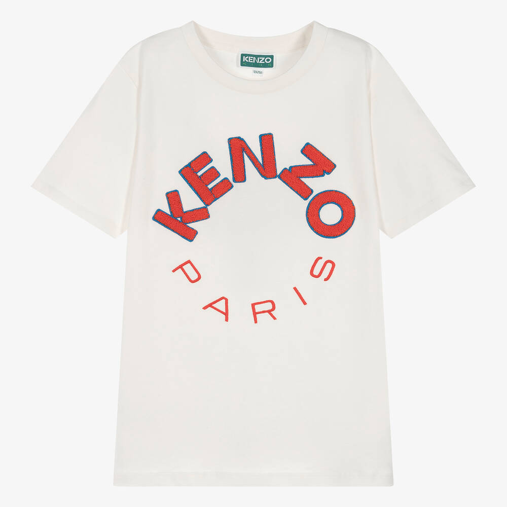 KENZO KIDS Teen Ivory Cotton T Shirt Childrensalon Outlet