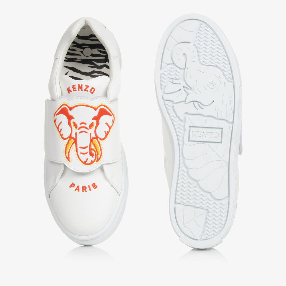 KENZO KIDS-Teen Ivory Leather Elephant Trainers | Childrensalon Outlet