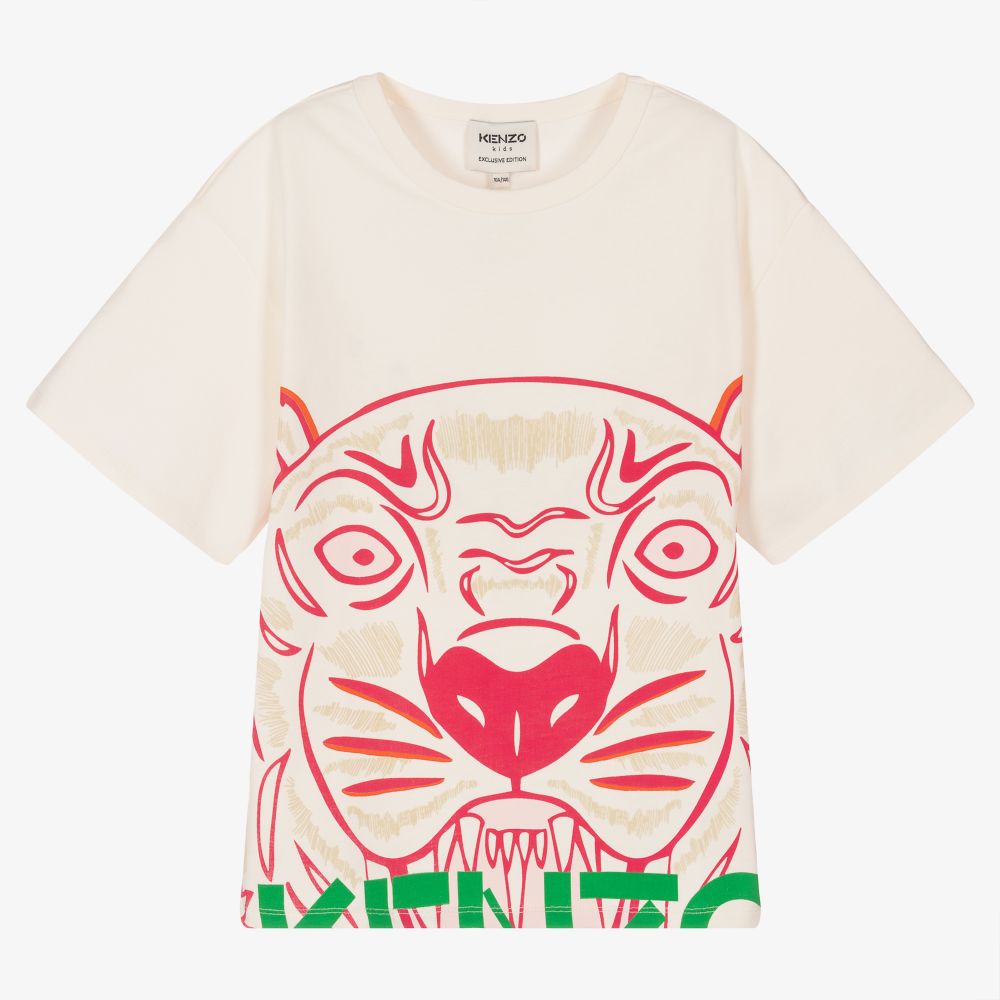 KENZO KIDS - Teen Ivory Tiger Logo T-Shirt | Childrensalon