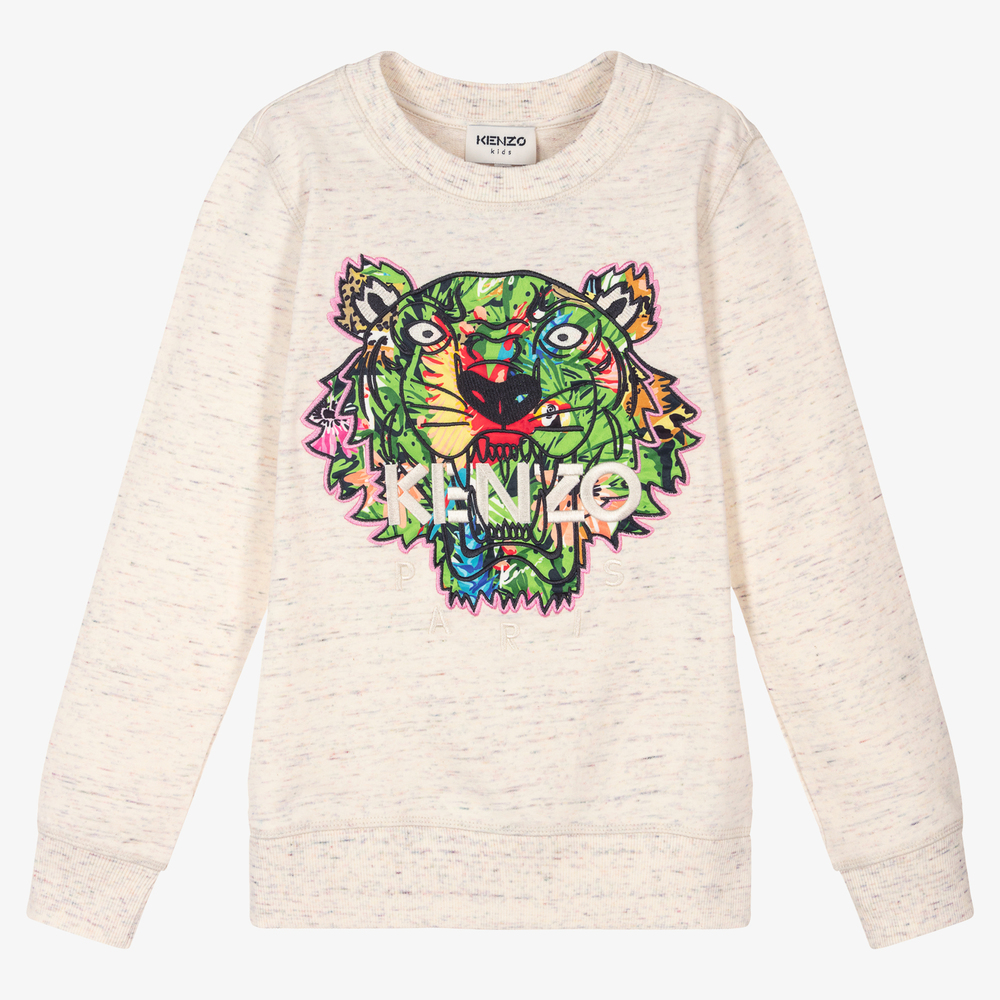 KENZO KIDS - سويتشيرت تينز بناتي قطن لون عاجي | Childrensalon