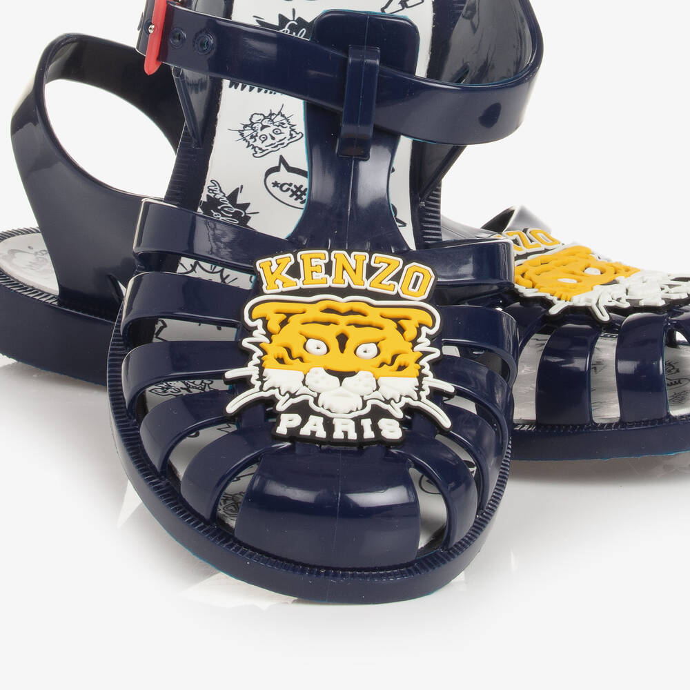 KENZO KIDS Teen Navy Blue Cartoon Tiger Jelly Shoes