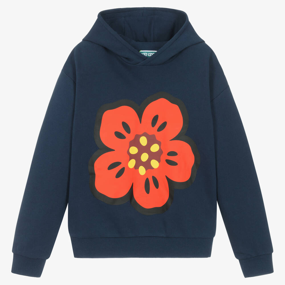 KENZO KIDS - Sweat à capuche bleu à fleur Boke | Childrensalon