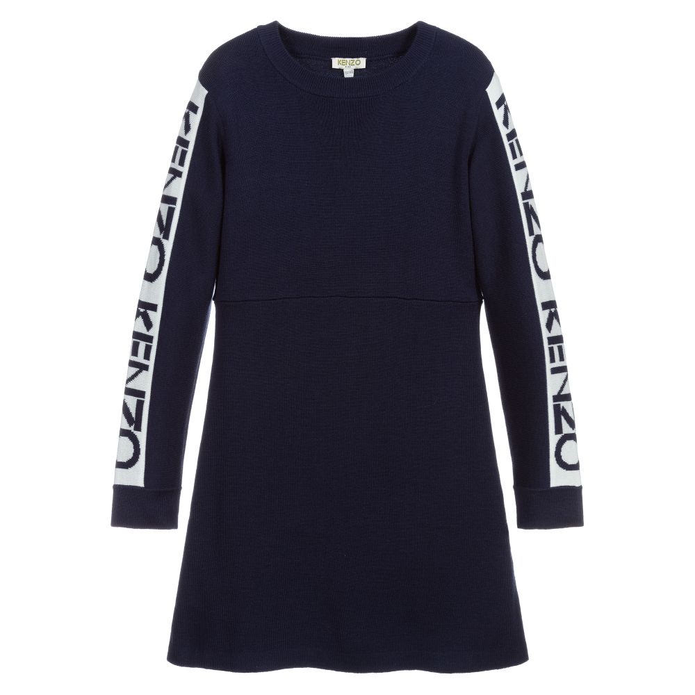 KENZO KIDS-Темно-синее платье с логотипом для подростков | Childrensalon Outlet