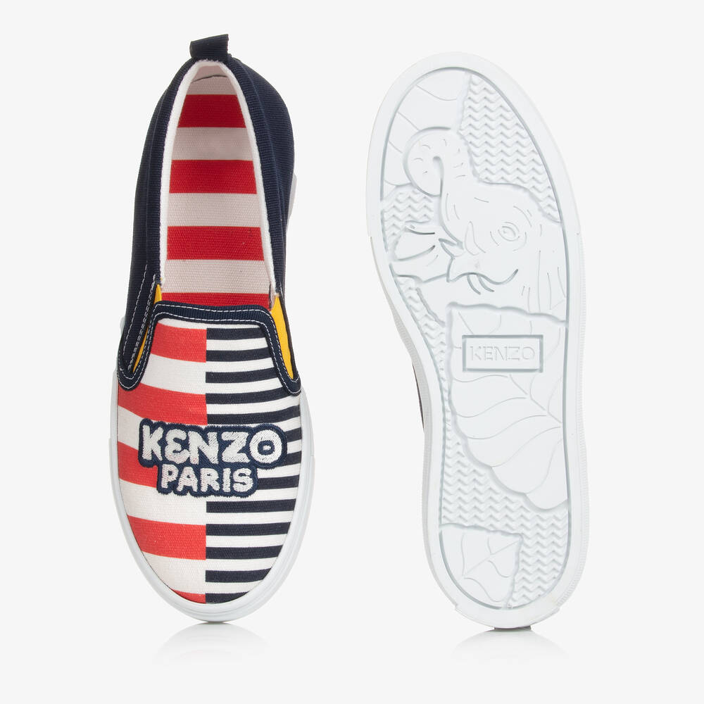 KENZO KIDS-ترينرز كانفاس مقلم لون كحلي تينز | Childrensalon Outlet