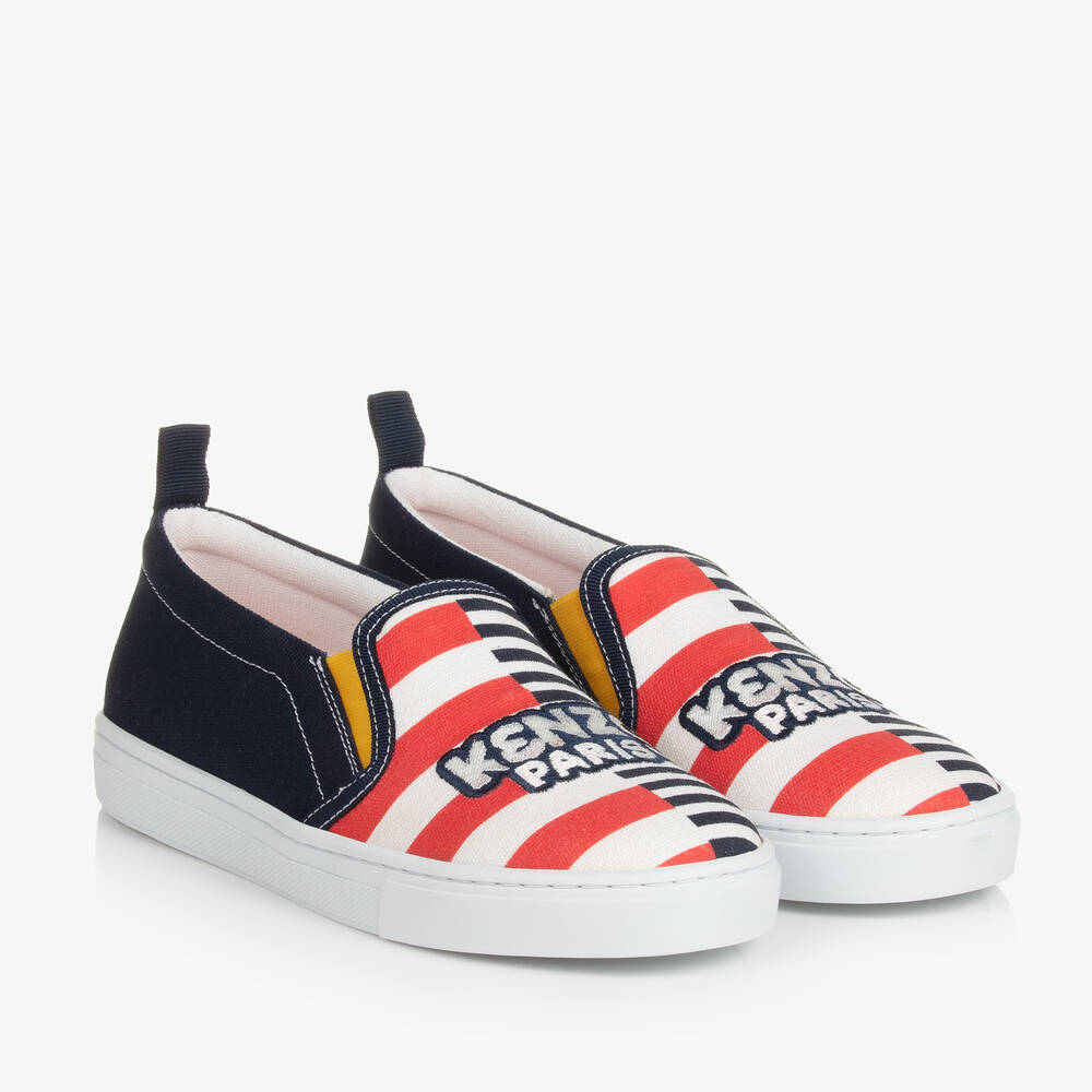 Teen Navy Blue Striped Canvas Trainers