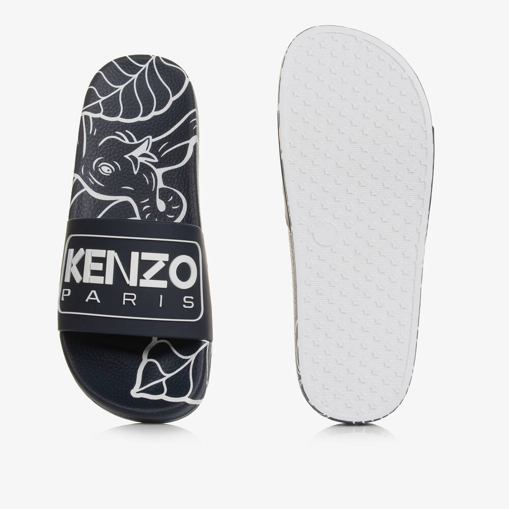 KENZO KIDS-شبشب سلايدرز بطبعة الفيل لون كحلي تينز | Childrensalon Outlet