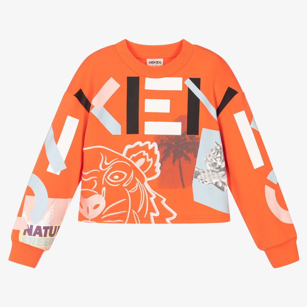 KENZO KIDS - Teen Orange Cotton Sweatshirt | Childrensalon