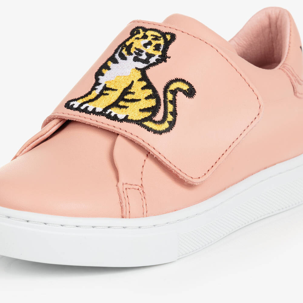 KENZO KIDS-Розовые кожаные кроссовки с тигром | Childrensalon Outlet
