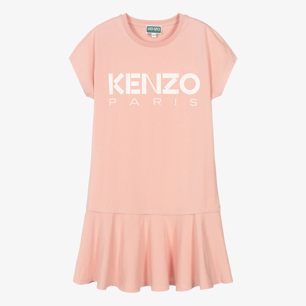 KENZO KIDS - فستان تيشيرت تينز بناتي قطن جيرسي لون زهري | Childrensalon
