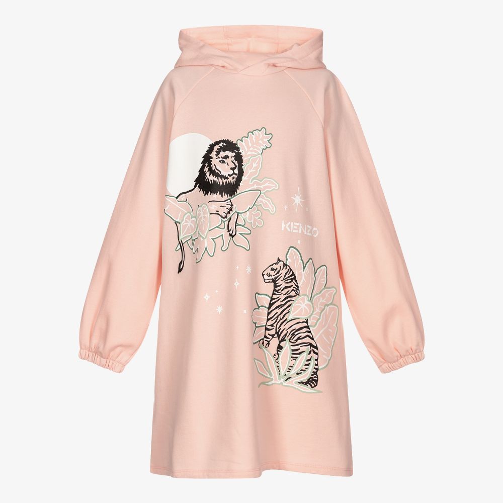 KENZO KIDS - Rosafarbenes Kapuzenkleid mit Tiger-Print, Teen | Childrensalon