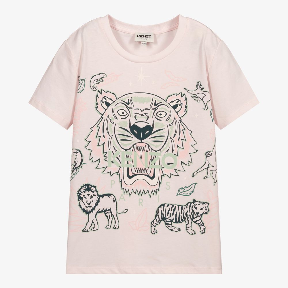 KENZO KIDS - Розовая футболка с тиграми для подростков | Childrensalon