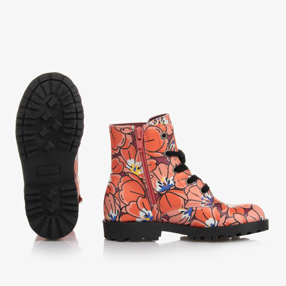 KENZO KIDS-Красно-розовые ботинки с цветами | Childrensalon Outlet