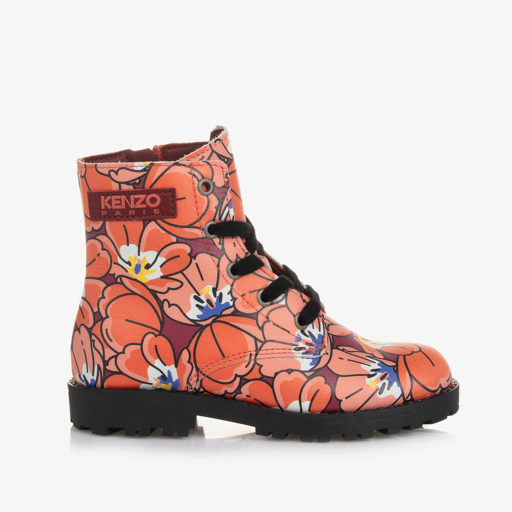 KENZO KIDS-Красно-розовые ботинки с цветами | Childrensalon Outlet