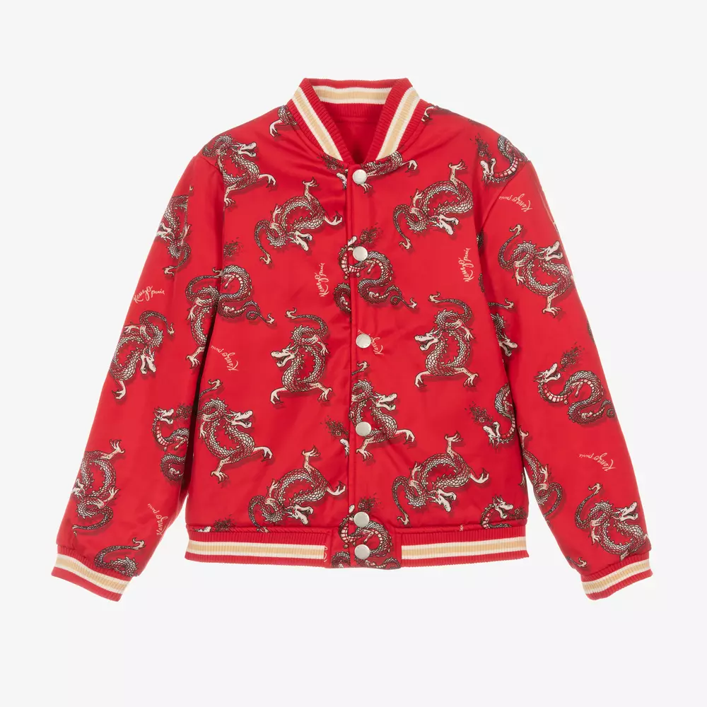 KENZO KIDS-Красная двусторонняя куртка с драконами для подростков | Childrensalon Outlet