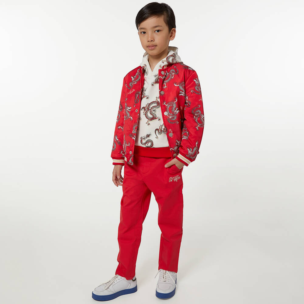 KENZO KIDS-Красная двусторонняя куртка с драконами для подростков | Childrensalon Outlet