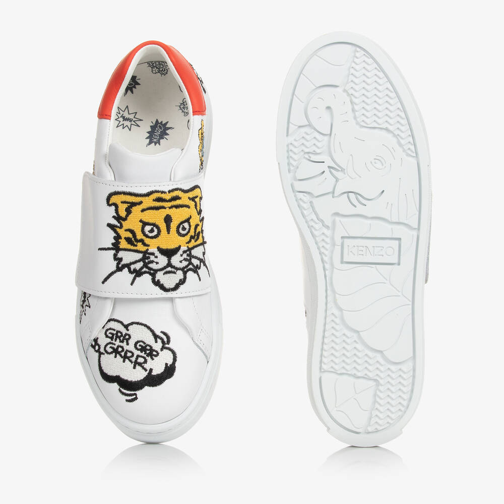 KENZO KIDS-ترينرز بشريط لاصق جلد لون أبيض تينز | Childrensalon Outlet