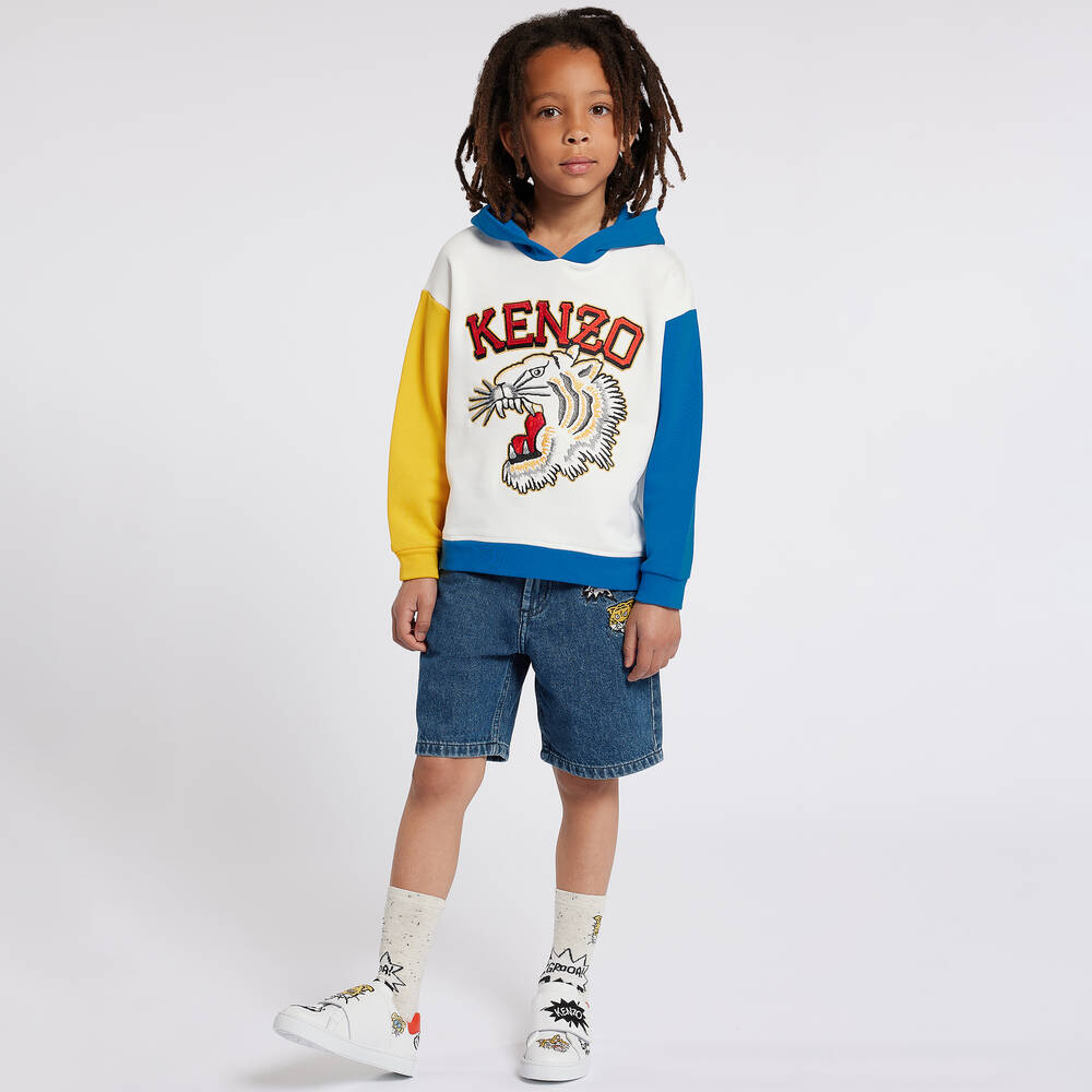 KENZO KIDS-ترينرز بشريط لاصق جلد لون أبيض تينز | Childrensalon Outlet