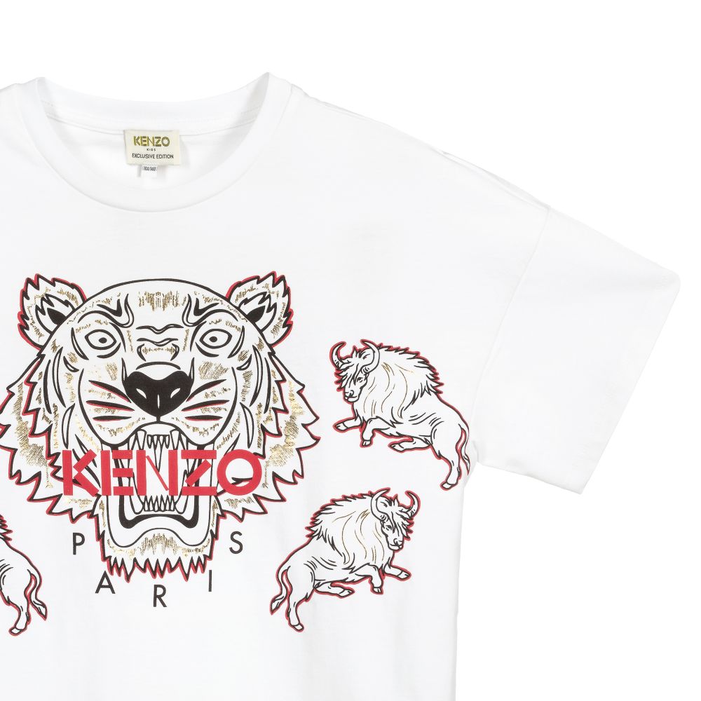 KENZO KIDS - Teen White Tiger & Ox T-Shirt | Childrensalon Outlet