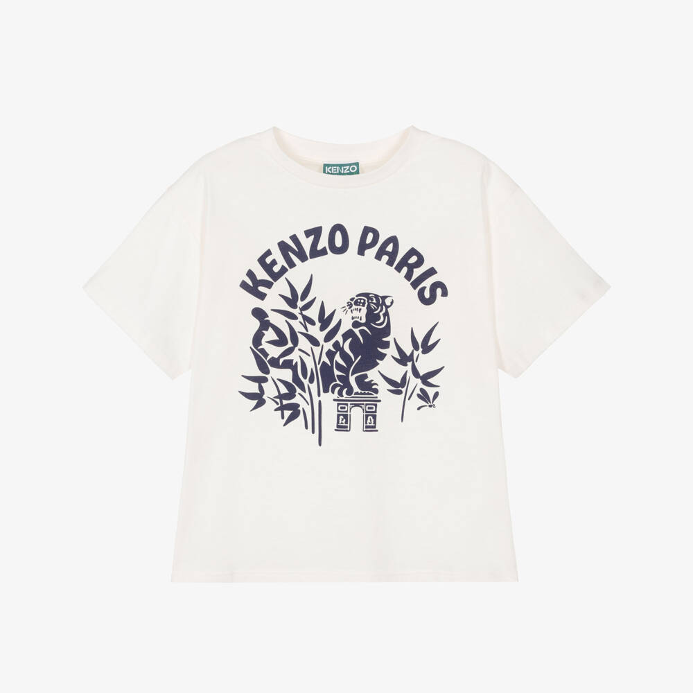 KENZO KIDS-White And Blue Logo T-shirt | Childrensalon Outlet