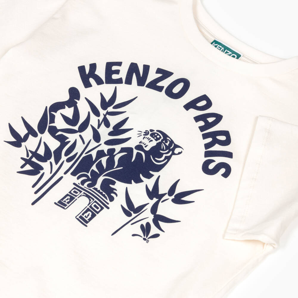KENZO KIDS-White And Blue Logo T-shirt | Childrensalon Outlet