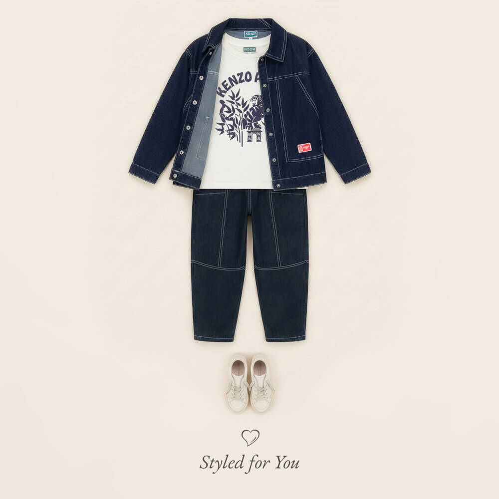 KENZO KIDS-White And Blue Logo T-shirt | Childrensalon Outlet