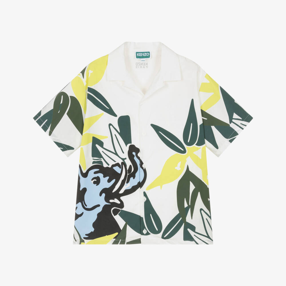 KENZO KIDS-White And Green Jungle Shirt | Childrensalon Outlet