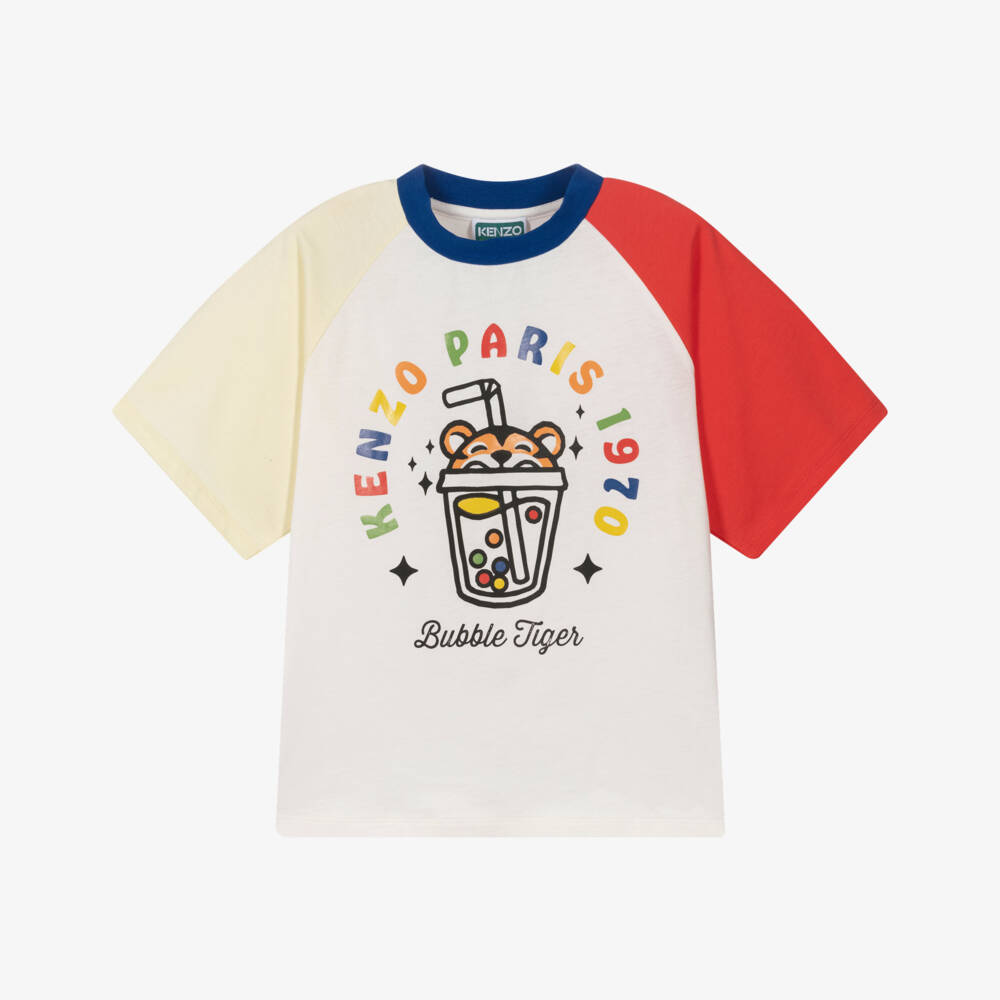 KENZO KIDS-White Bubble Tiger T-shirt | Childrensalon Outlet