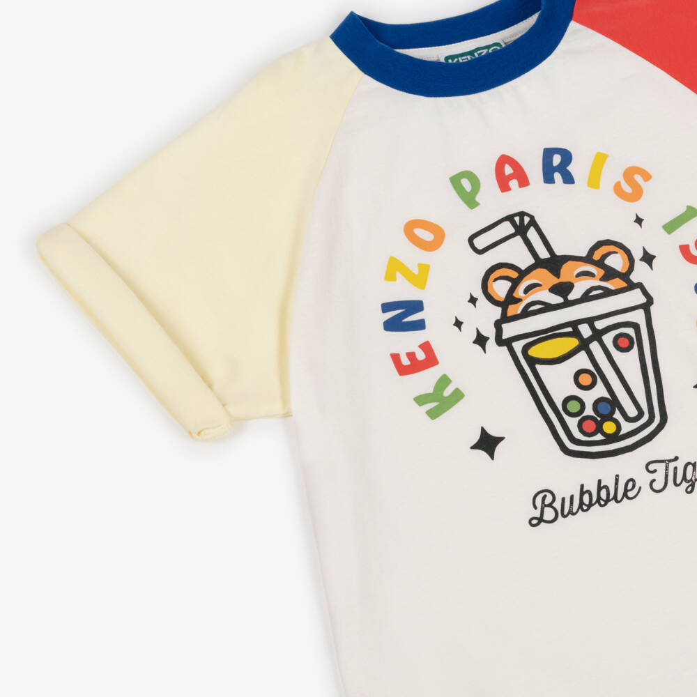 KENZO KIDS-White Bubble Tiger T-shirt | Childrensalon Outlet